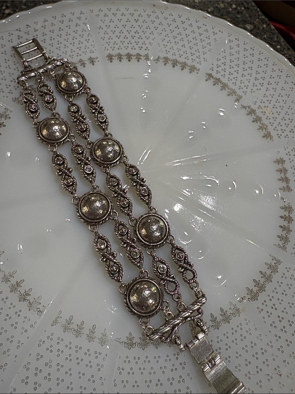 Brighton Silver-Tone Three-Row Crystal Bracelet